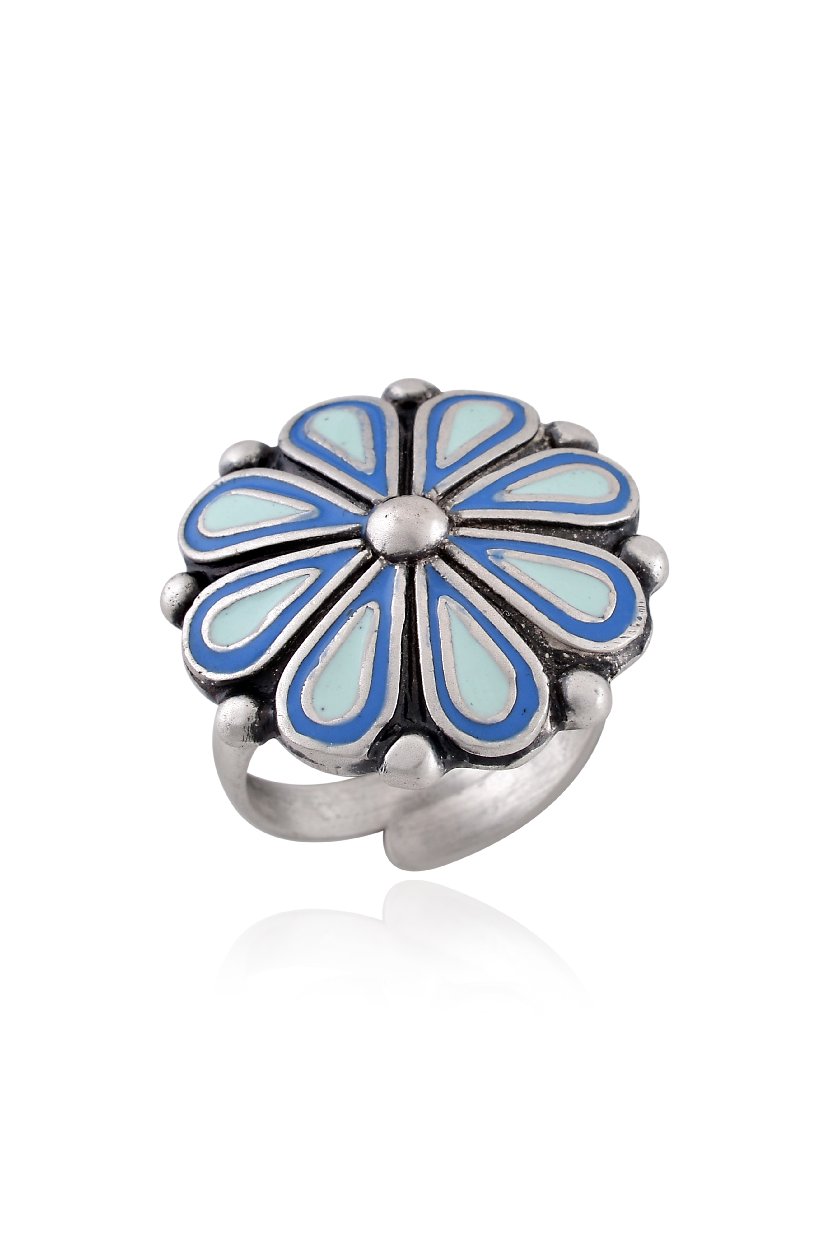 Blue Enamel Chandrika Flower Ring