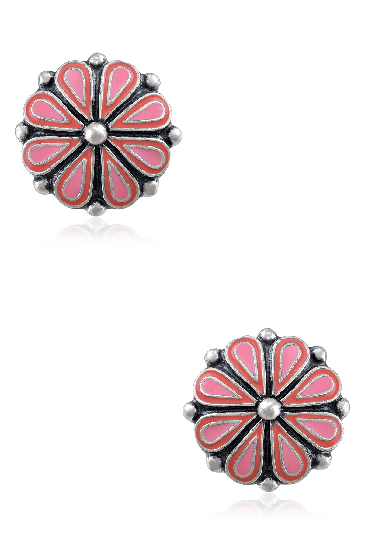 Pink Enamel Chandrika Flower Ear Studs