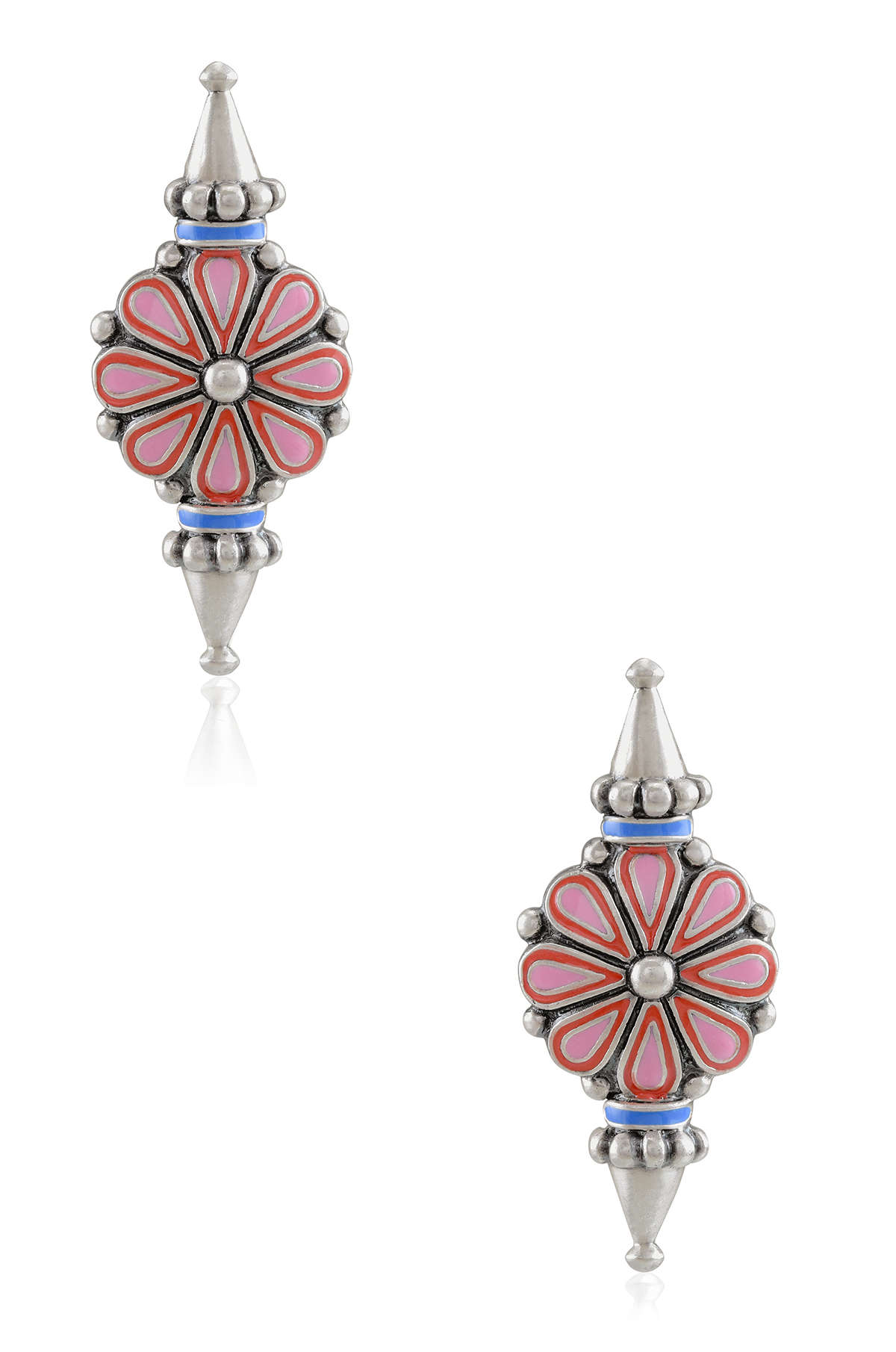 Chandrika Pink Enamel Flower Ear studs with spikes