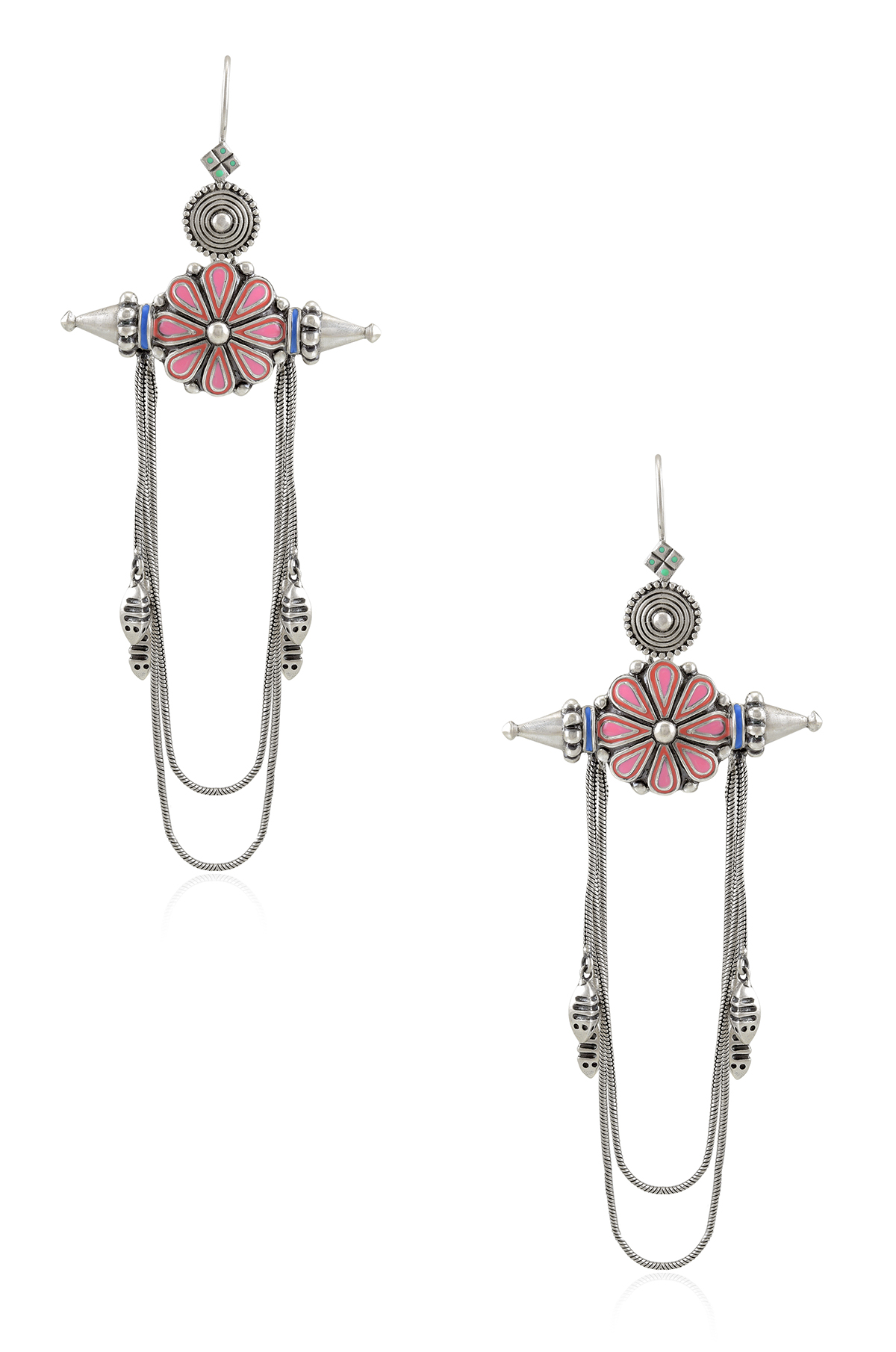 Pink Enamel Chandrika Flower Earrings
