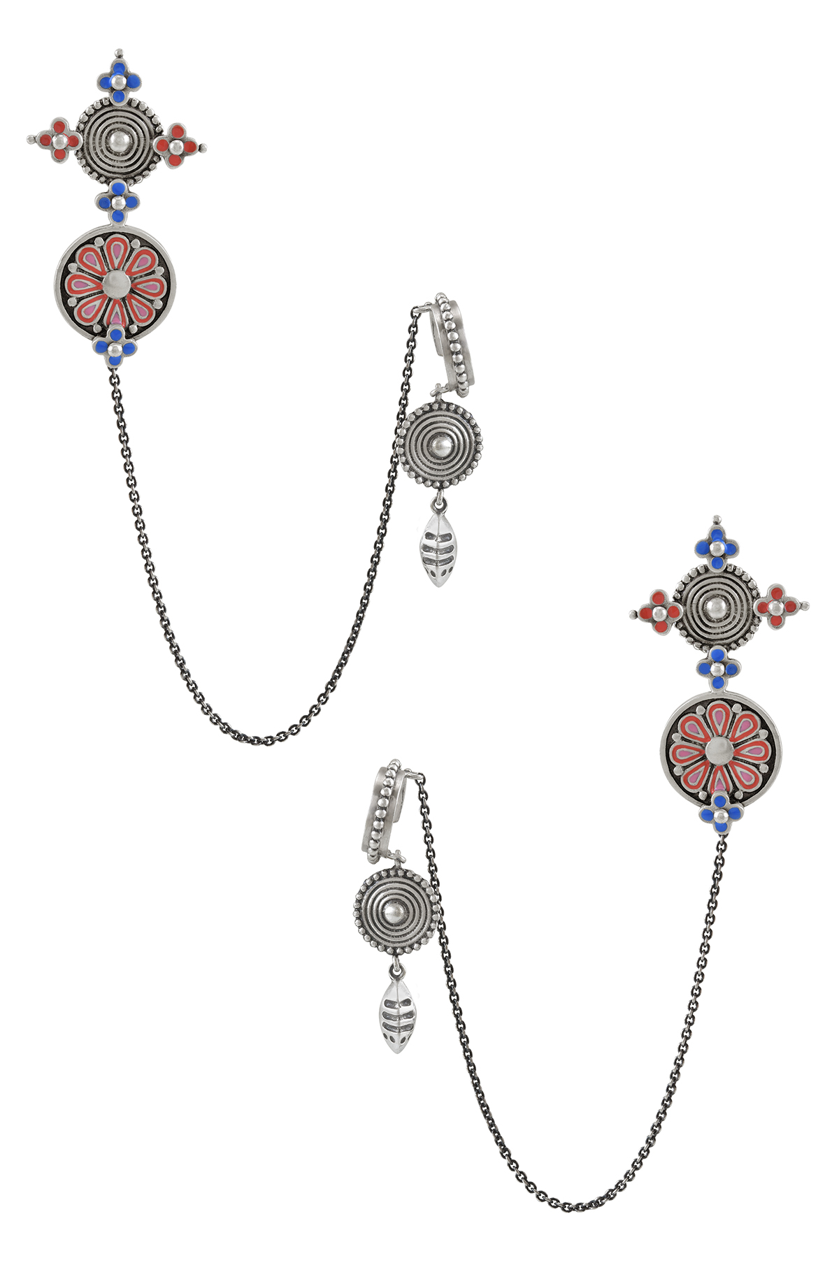 Pink Enamel Coin Chandrika EarCuffs