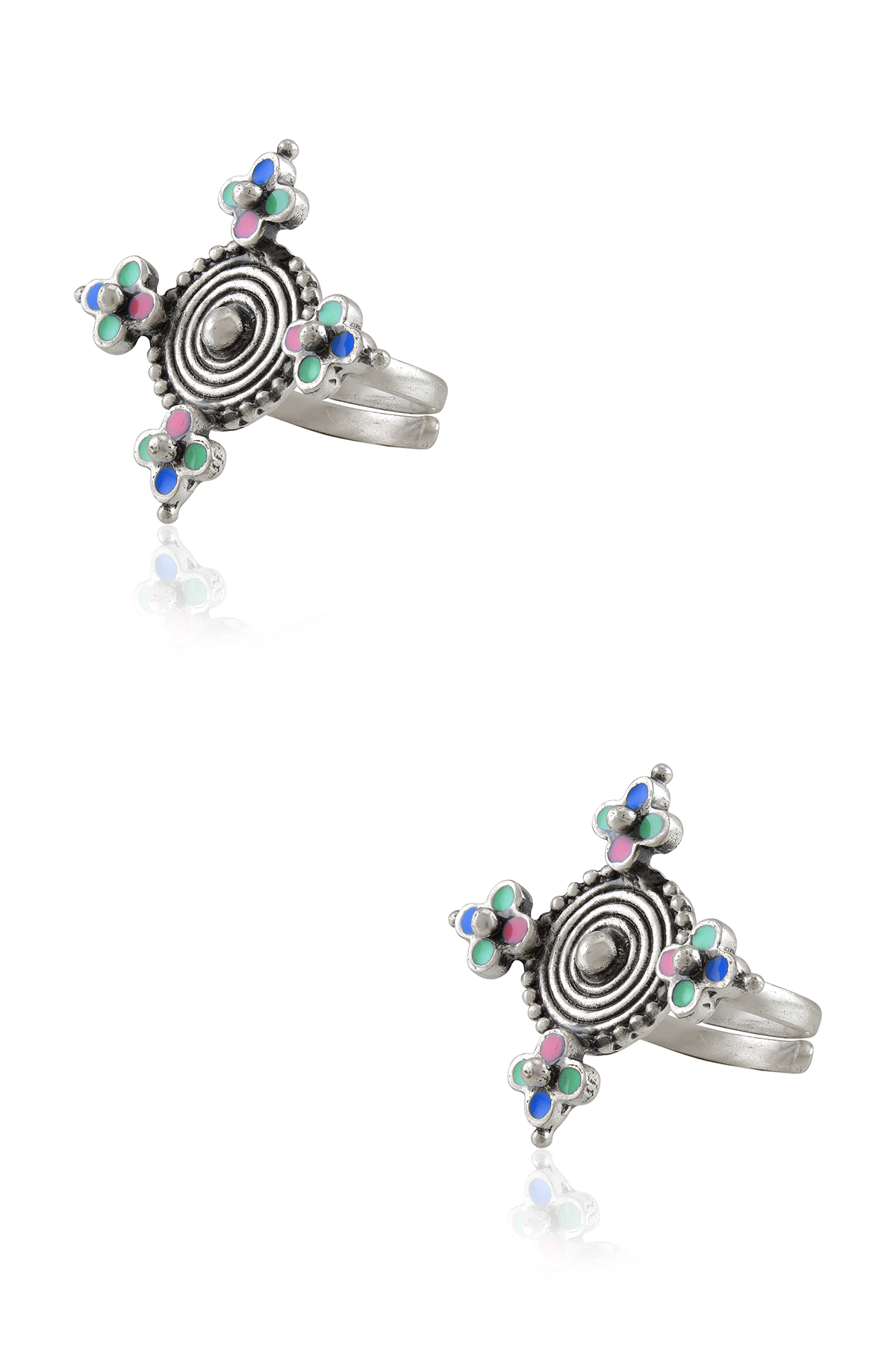 Multi Enamel Chandrika Coin Toe Ring