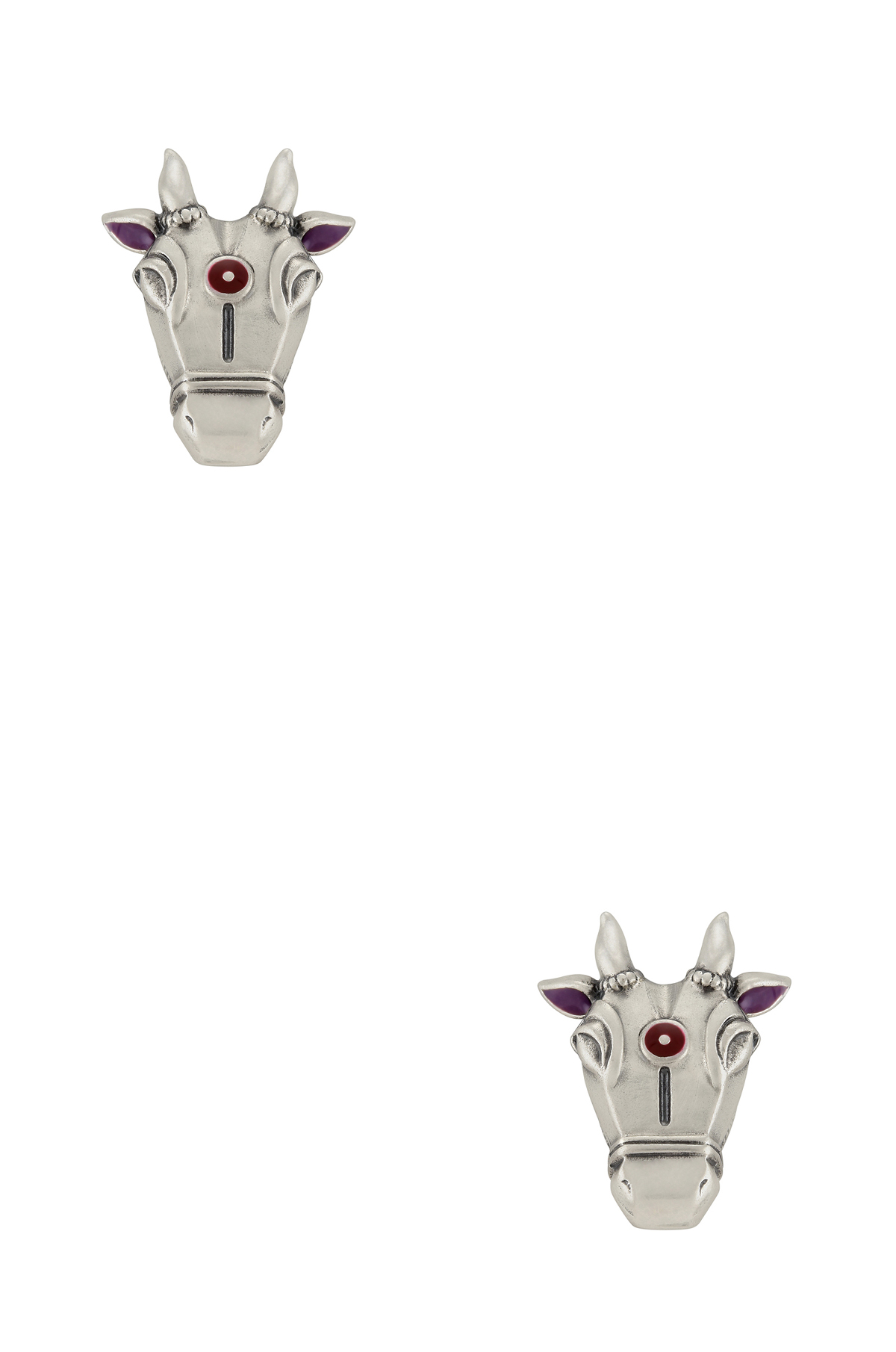 Purple Enamelled Silver Plated Nandi Small Shiva Ear Studs