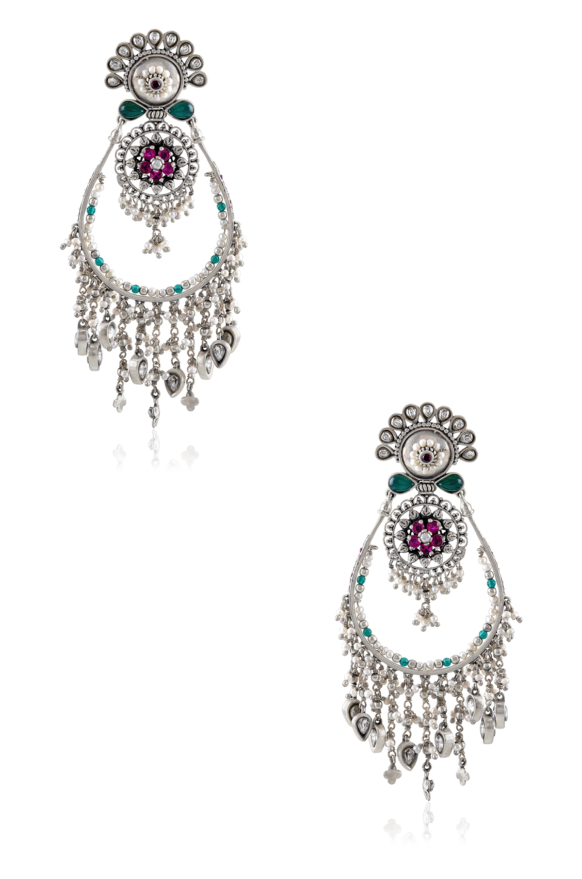 Silver Suryakamal Colorful Glass Danglers