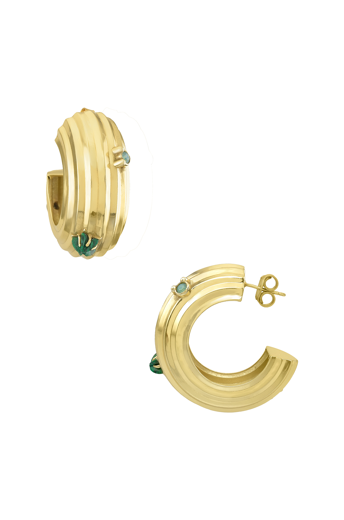 Gold Plated Malachite Sitara Hoops