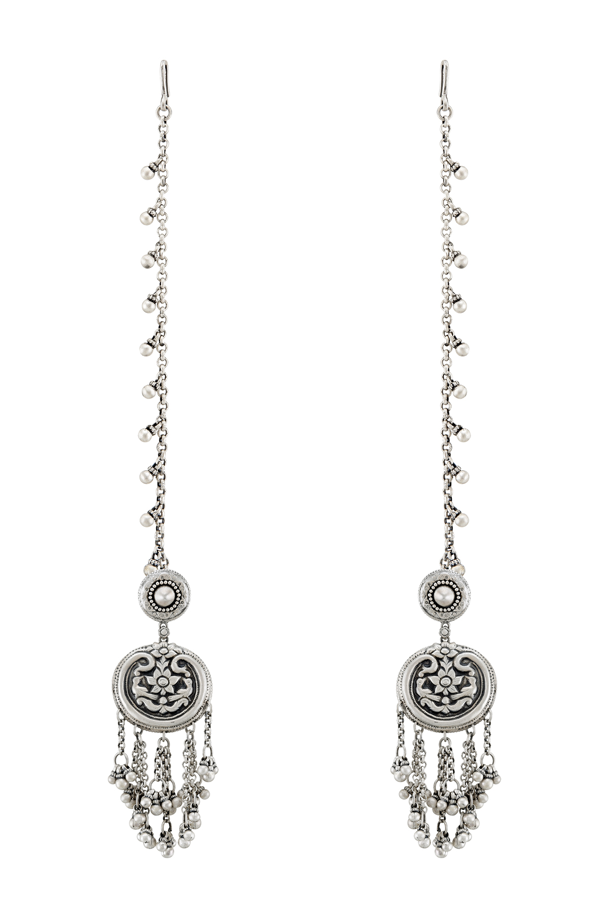 Silver Gul Earrings With Detachable Hair Chain